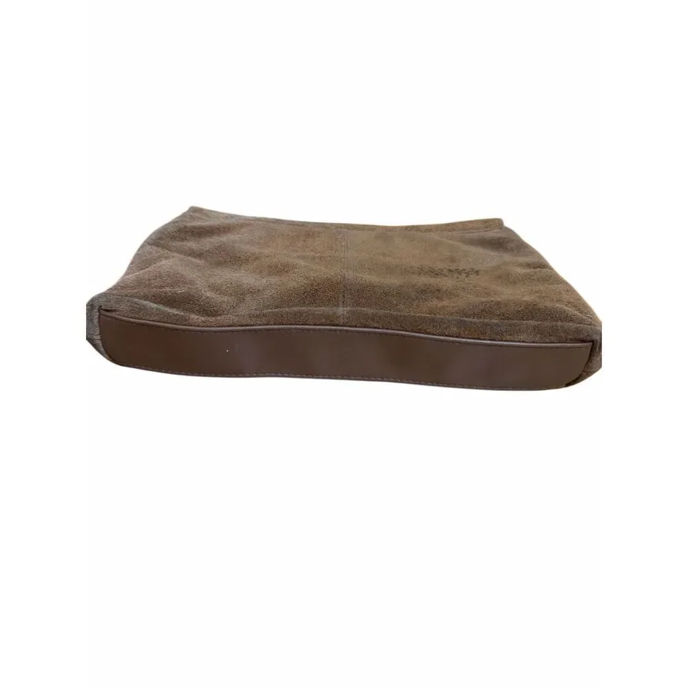 Suede Envelope Flap Chevron Stitched Clutch Purse Handbag Brown One Size